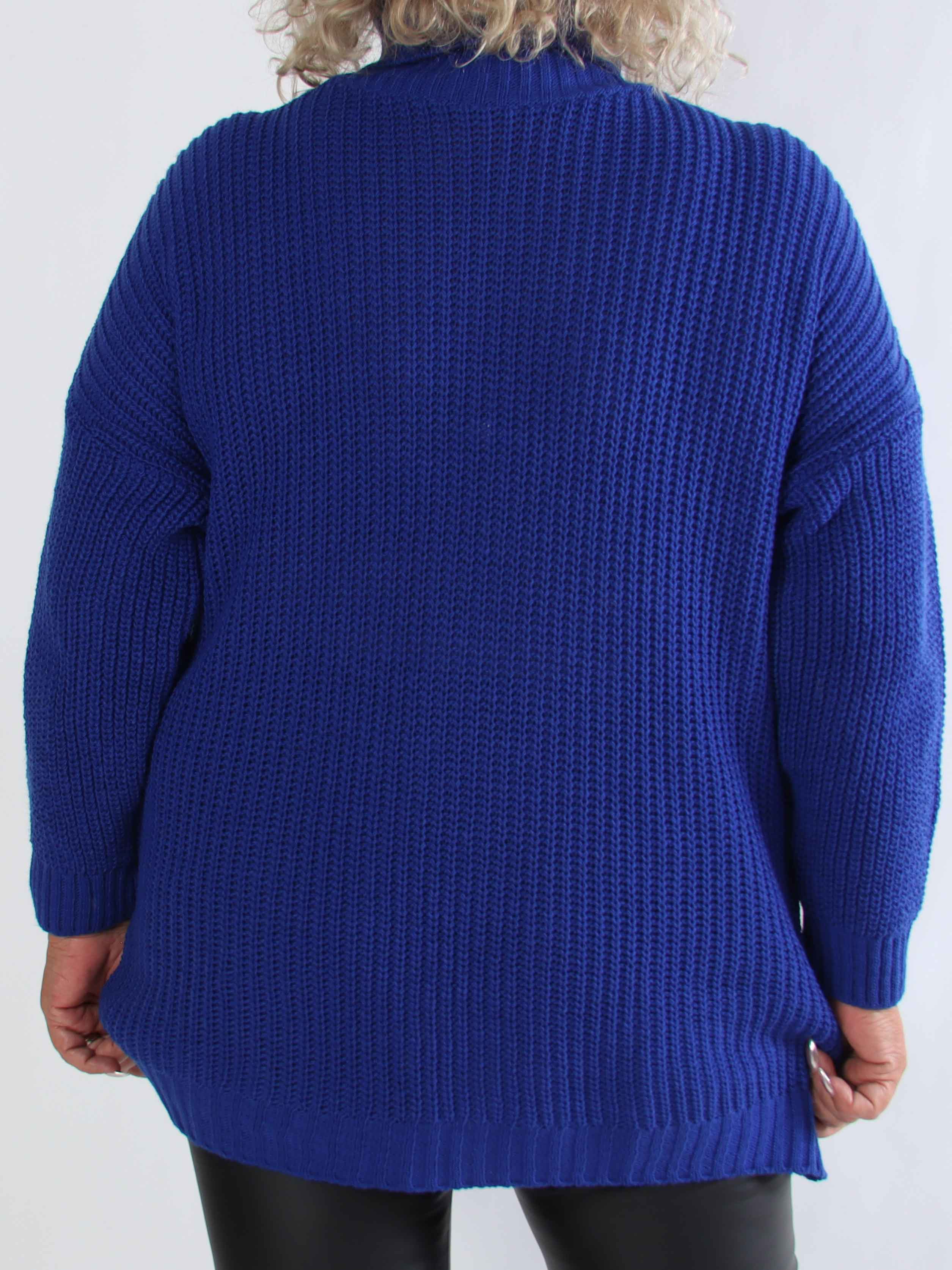 Cindy - Enfärgad mysig stickad plus size tröja med polotröja